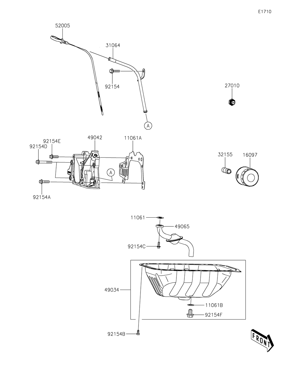 Oil Pump/Oil Filter Diagram and Parts List for KAF820DJF 2018 Kawasaki Lawn Tractor Accessories
