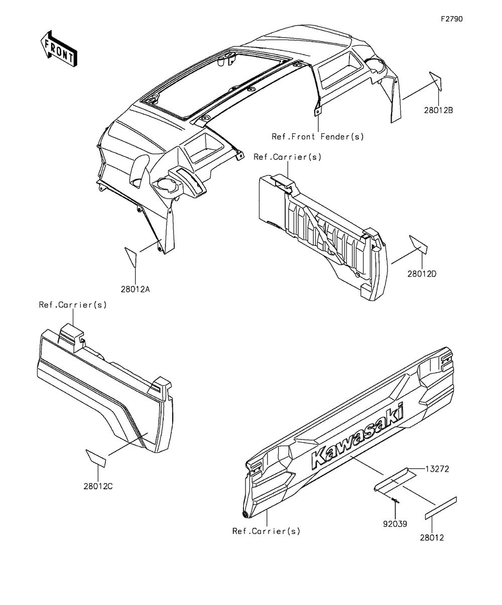 Reflectors Diagram and Parts List for KAF820BGF 2016 Kawasaki Lawn Tractor Accessories