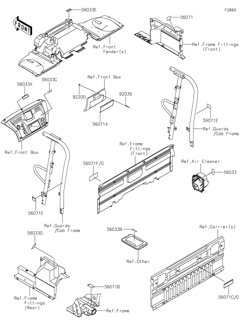 Labels Diagram and Parts List for KAF820EJF 2018 Kawasaki Lawn Tractor Accessories