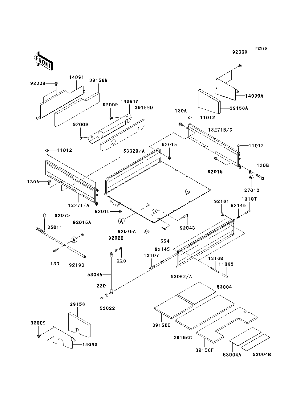 Carrier Diagram and Parts List for KAF950D8F 2008 Kawasaki Lawn Tractor Accessories