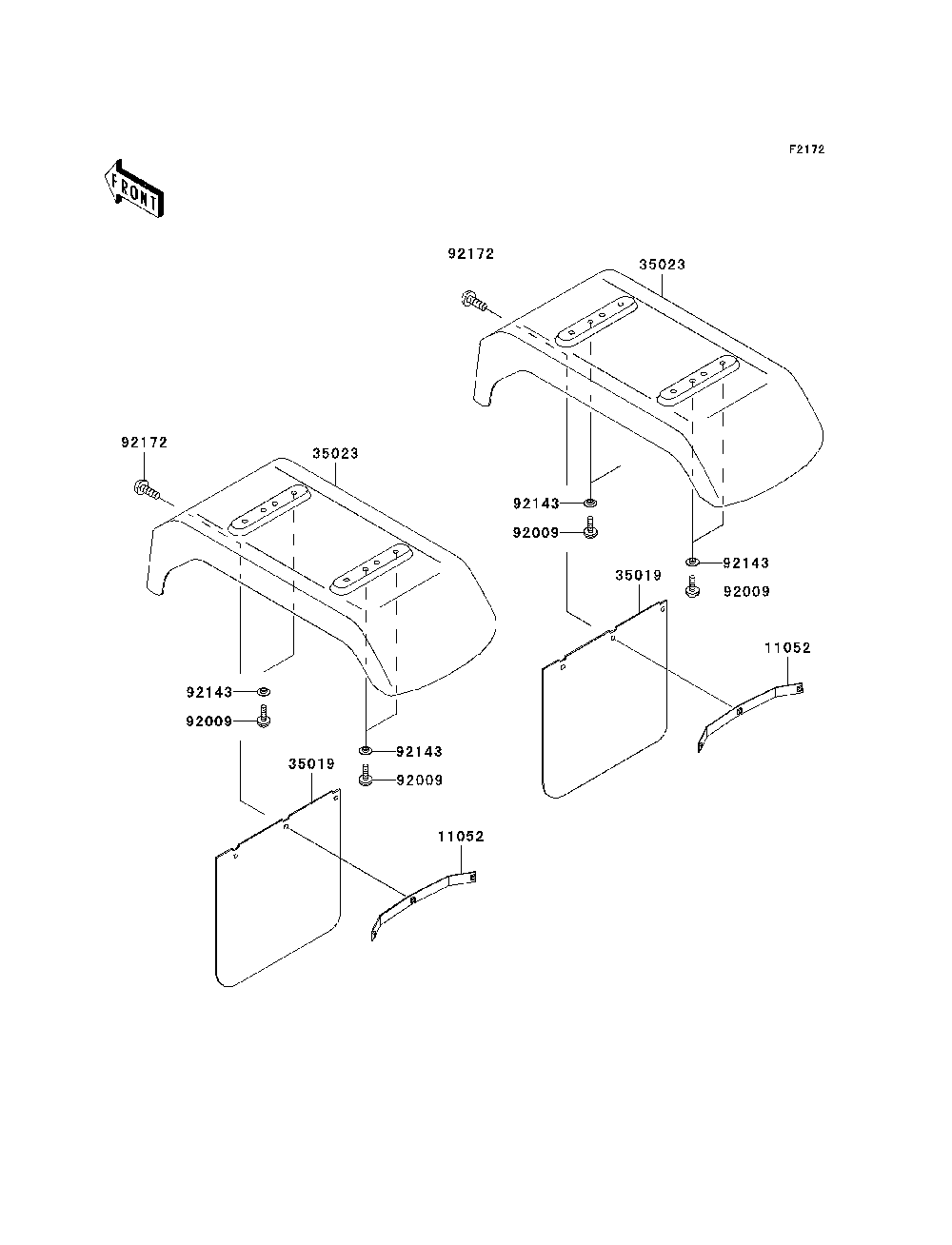 Rear Fender Diagram and Parts List for KAF950B7F 2007 & Prior Kawasaki Lawn Tractor Accessories