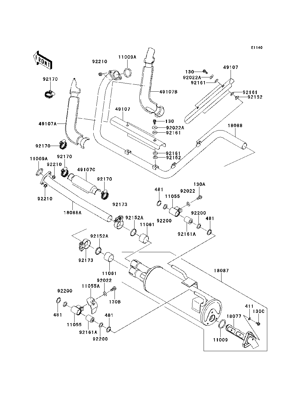Muffler Diagram and Parts List for KRF750PDF 2013 Kawasaki Lawn Tractor Accessories