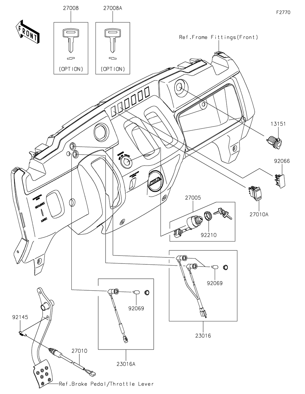 Ignition Switch Diagram and Parts List for KAF400SKS 2019 Kawasaki Lawn Tractor Accessories