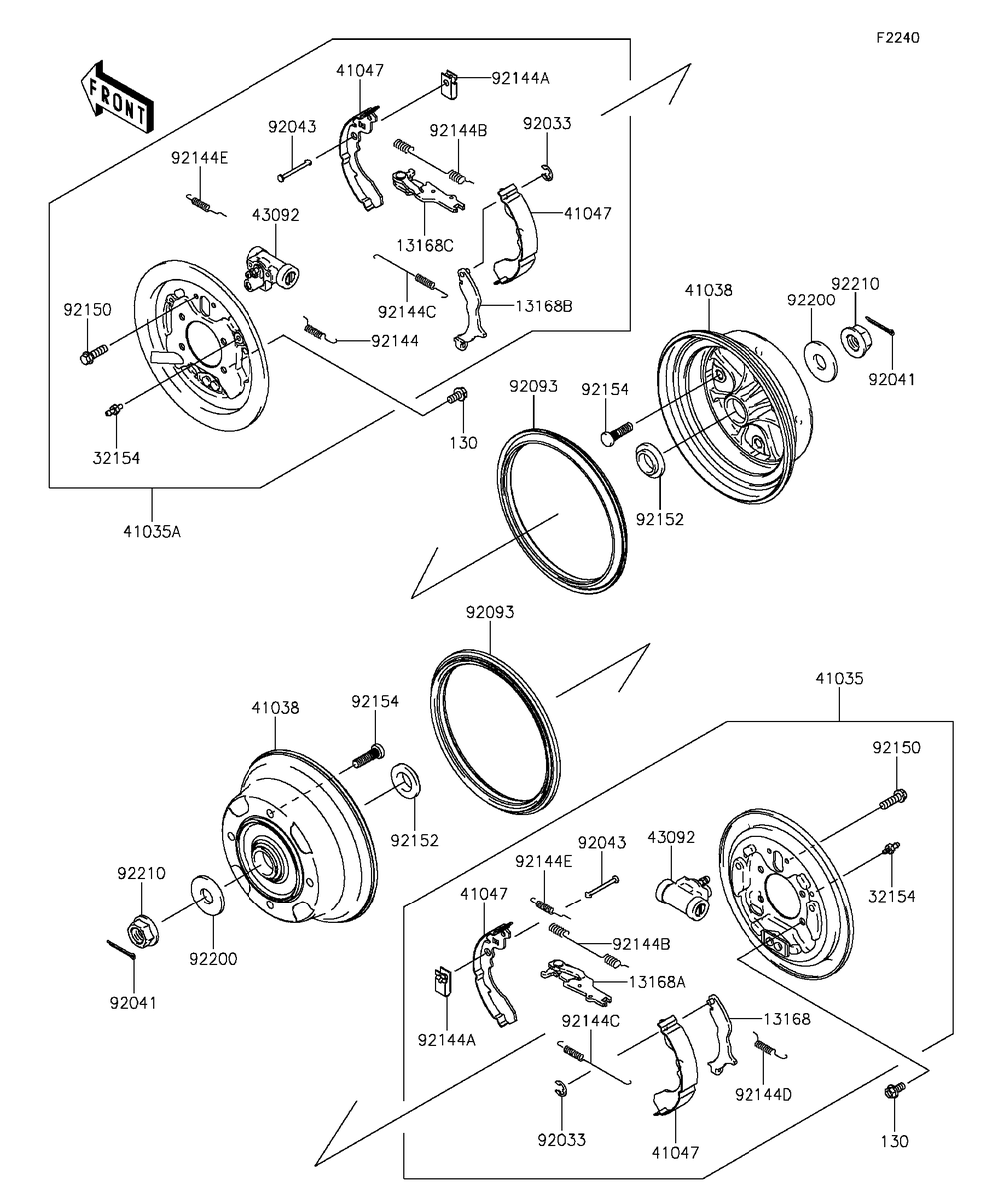 Rear Hubs/Brakes Diagram and Parts List for KAF400FGF 2016 Kawasaki Lawn Tractor Accessories
