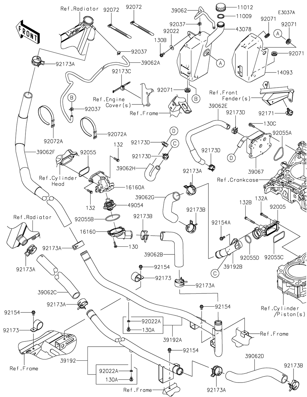 Water Pipe 2 Diagram and Parts List for KRF1000CPFNN 2023 Kawasaki Lawn Tractor Accessories