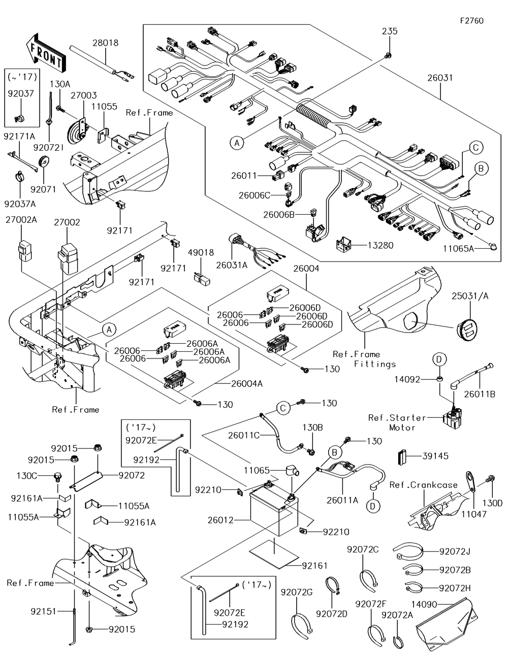 Chassis Electrical Equipment Diagram and Parts List for KAF620TJF 2018 Kawasaki Lawn Tractor Accessories