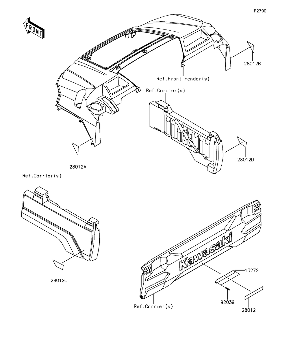 Reflectors Diagram and Parts List for KAF820JGF 2016 Kawasaki Lawn Tractor Accessories