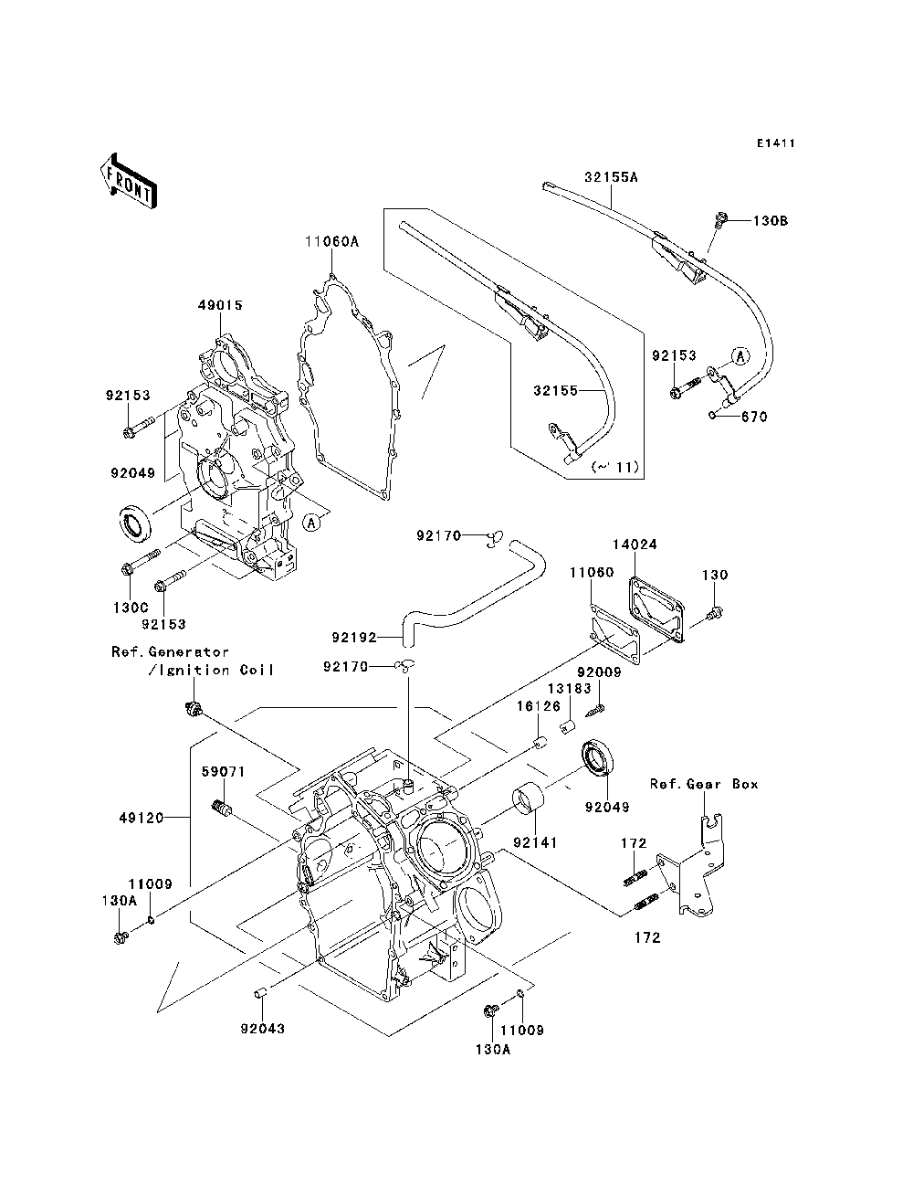 Crankcase Diagram and Parts List for KAF620MDF 2013 Kawasaki Lawn Tractor Accessories