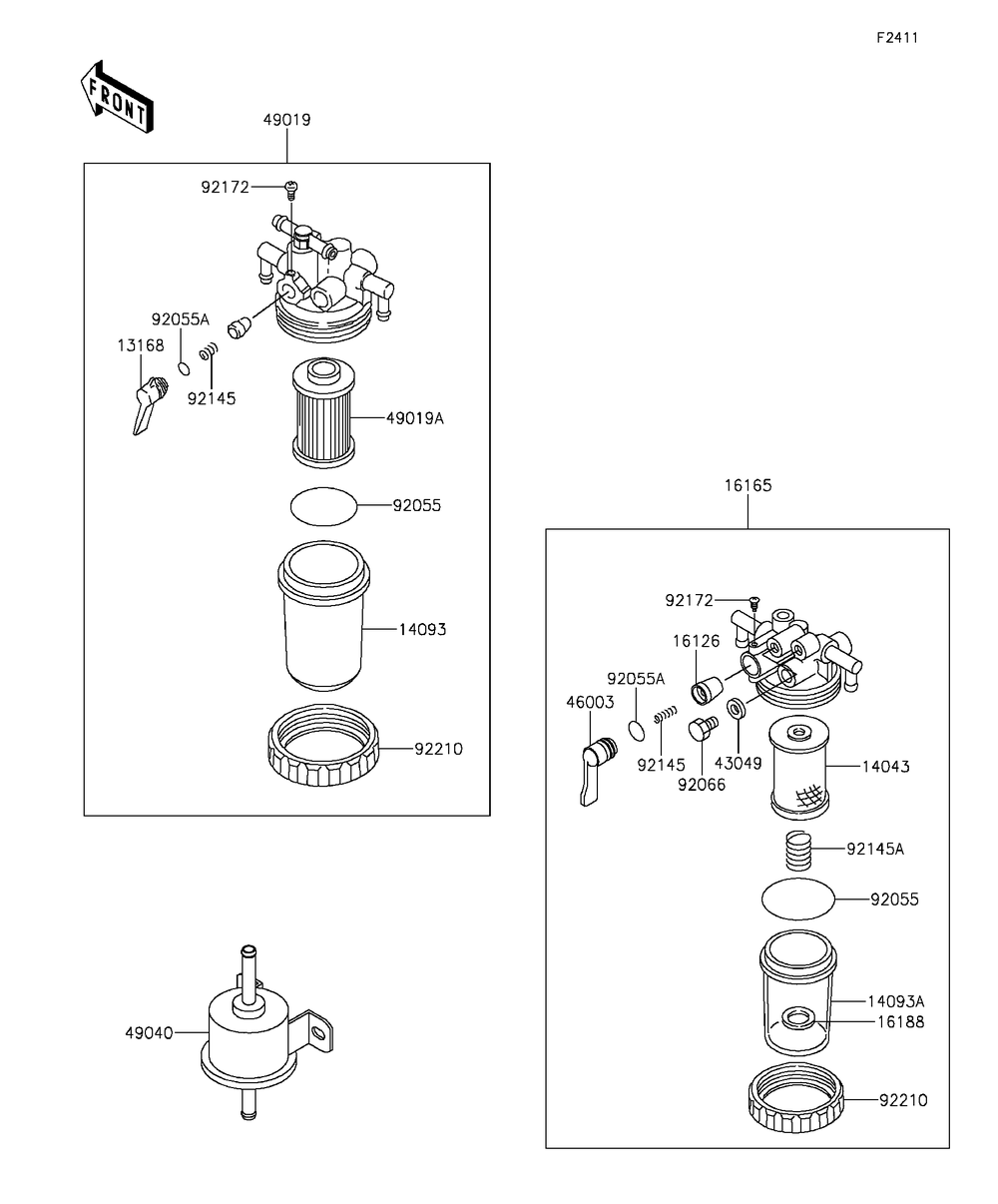 Fuel Filter Diagram and Parts List for KAF1000EGF 2016 Kawasaki Lawn Tractor Accessories