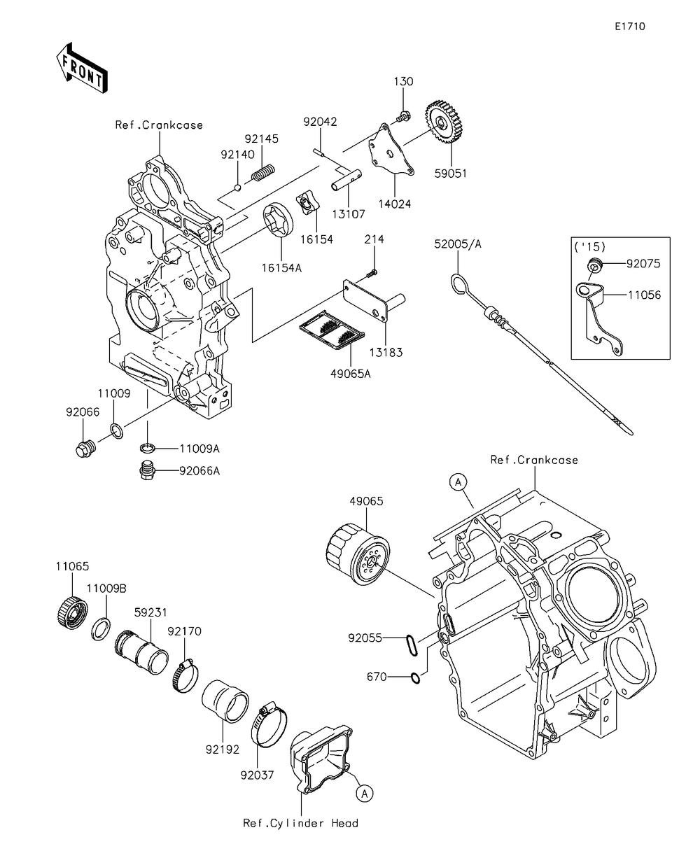 Oil Pump/Oil Filter Diagram and Parts List for KAF620RFF 2015 Kawasaki Lawn Tractor Accessories