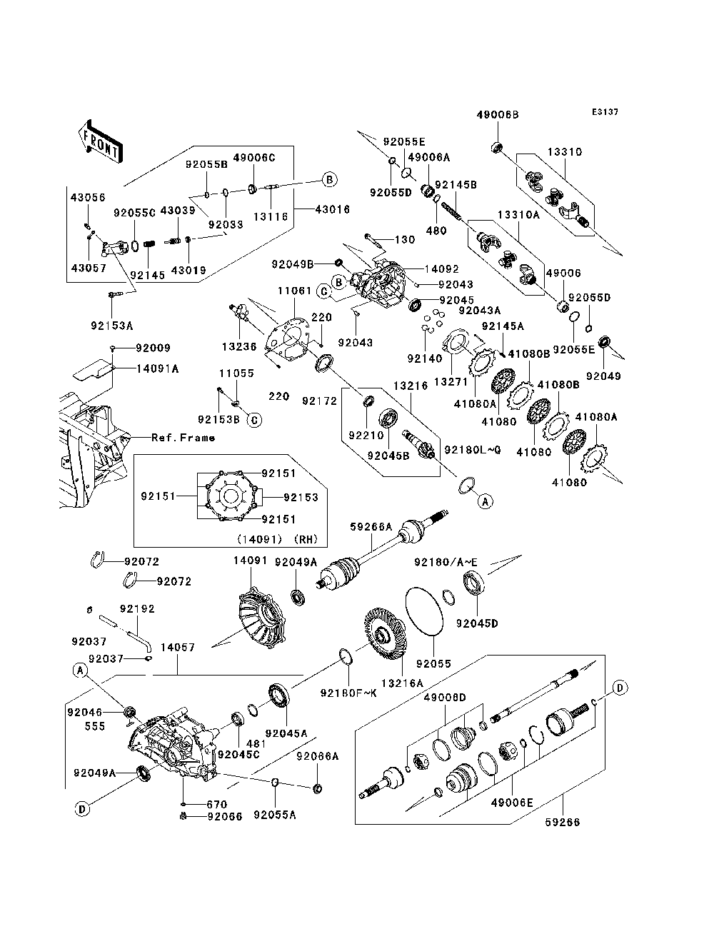 Drive Shaft-Rear Diagram and Parts List for KRF750TAF 2010 Kawasaki Lawn Tractor Accessories