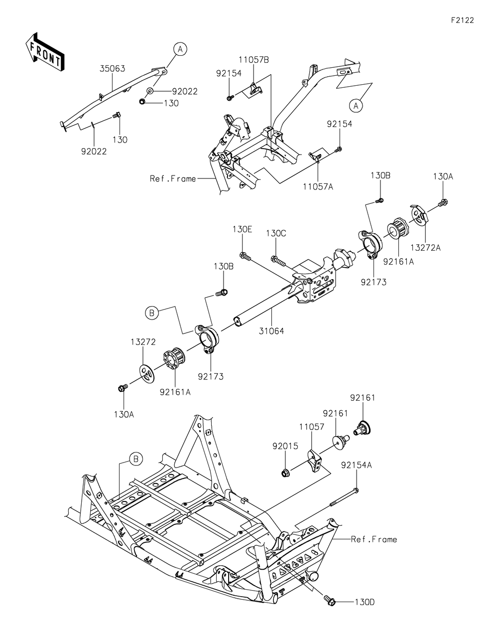 Engine Mount Diagram and Parts List for KRF1000ALF 2020 Kawasaki Lawn Tractor Accessories
