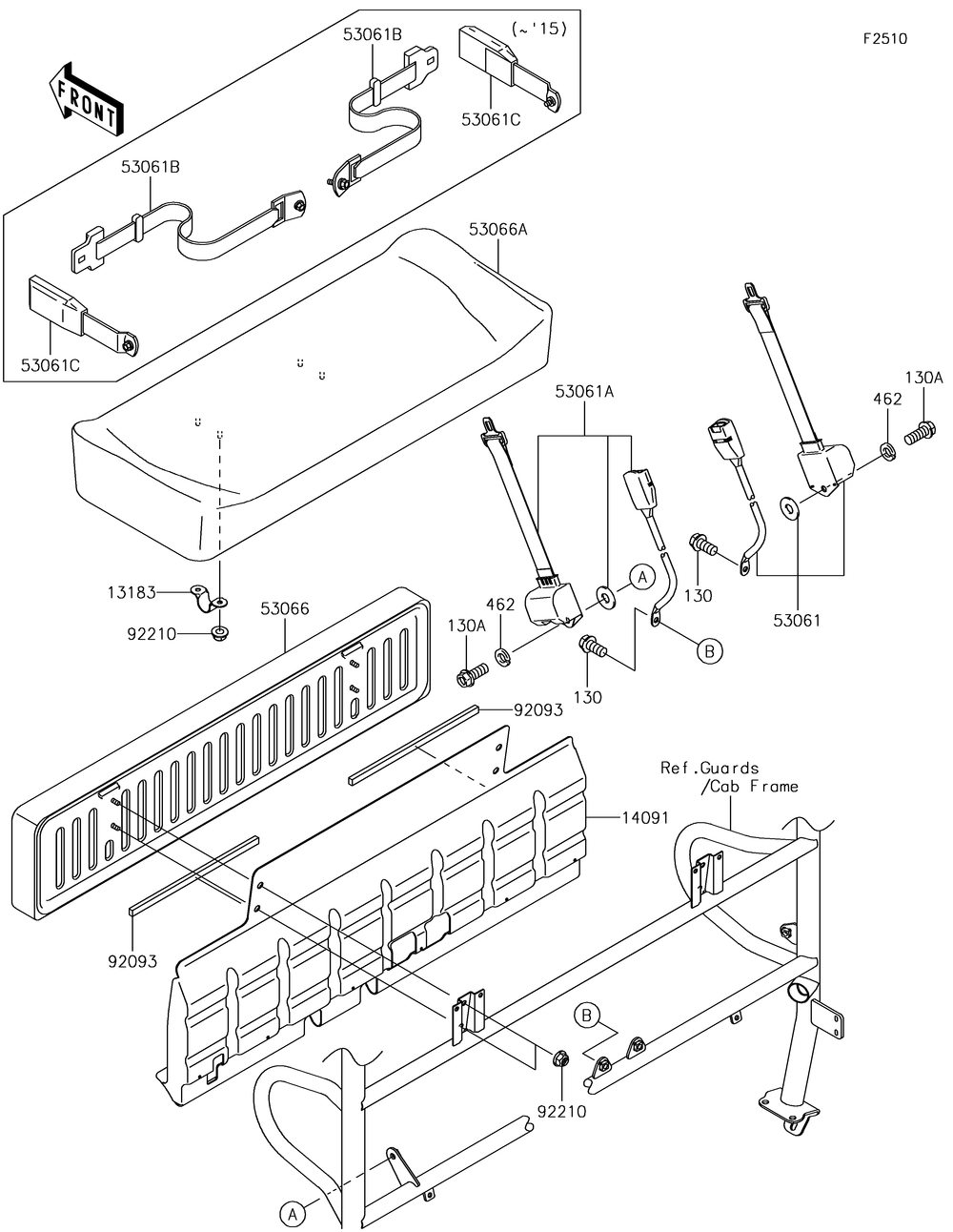 Seat 1 Diagram and Parts List for KAF620PGF 2016 Kawasaki Lawn Tractor Accessories