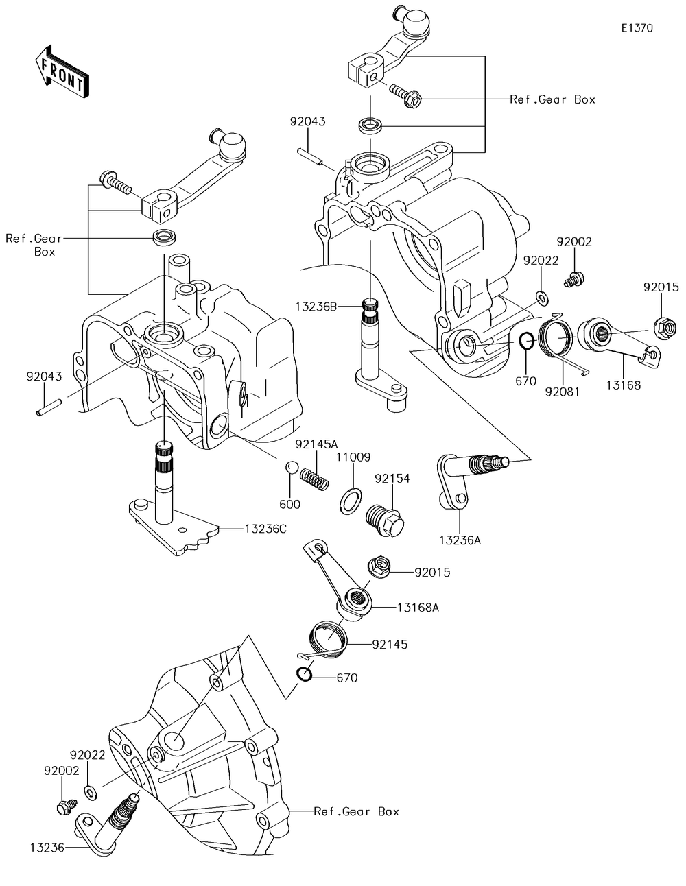 Gear Change Mechanism Diagram and Parts List for KAF620SGF 2016 Kawasaki Lawn Tractor Accessories