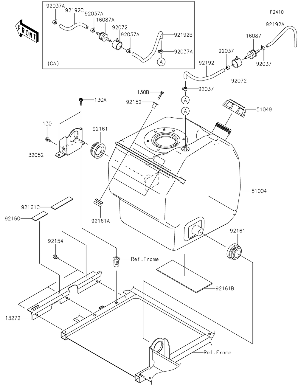 Fuel Tank Diagram and Parts List for KAF820AJF 2018 Kawasaki Lawn Tractor Accessories