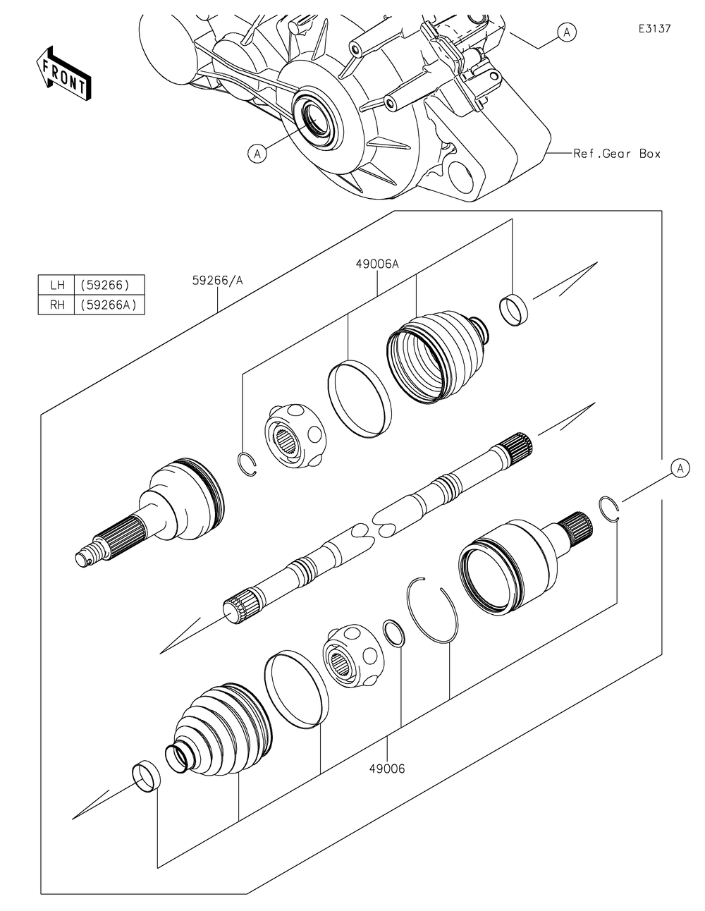 Drive Shaft-Rear Diagram and Parts List for KAF820AJF 2018 Kawasaki Lawn Tractor Accessories