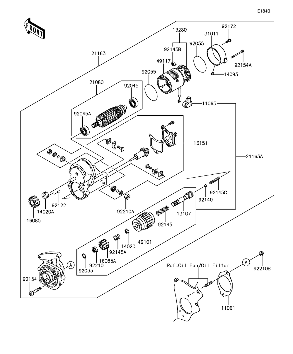 Starter Motor Diagram and Parts List for KAF1000CHF 2017 Kawasaki Lawn Tractor Accessories