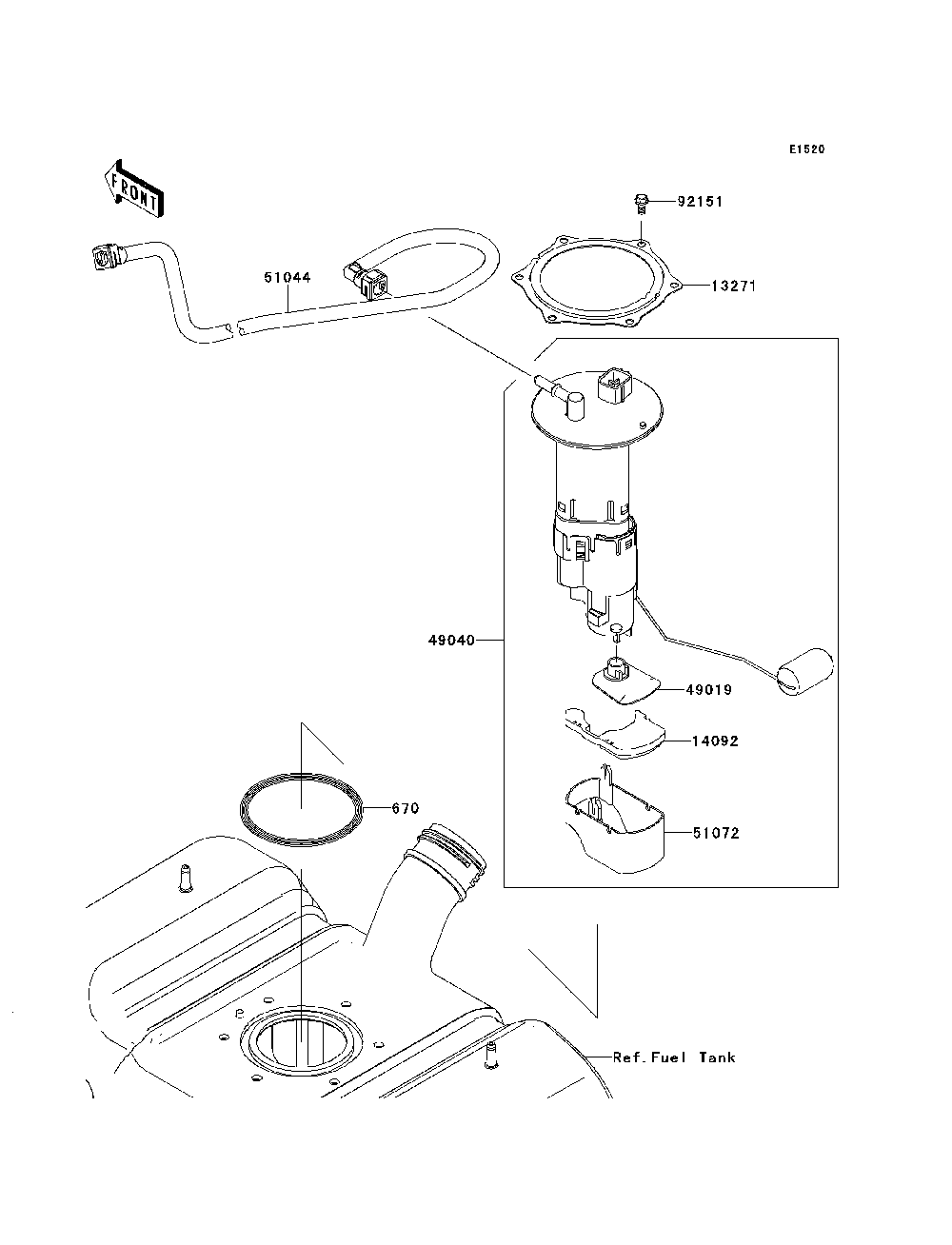 Fuel Pump Diagram and Parts List for KRF750RDF 2013 Kawasaki Lawn Tractor Accessories