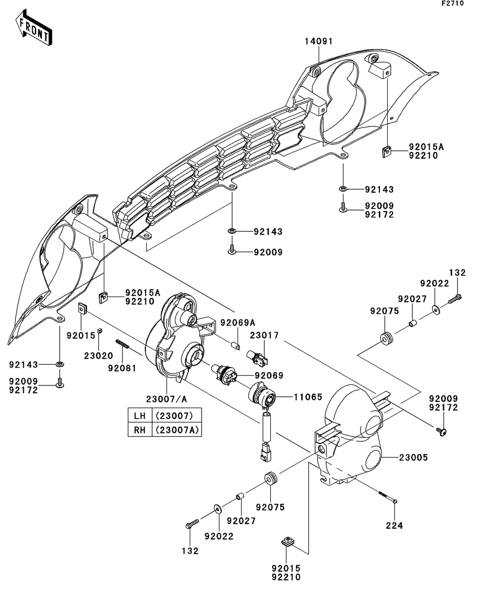 Headlight Diagram and Parts List for KAF400AFF 2015 Kawasaki Lawn Tractor Accessories