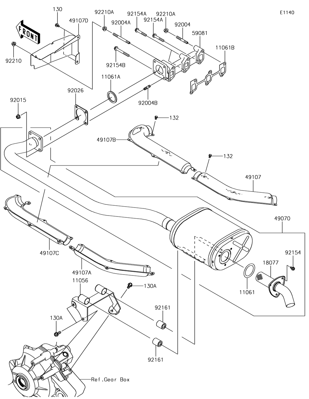 Muffler Diagram and Parts List for KAF1000HJF 2018 Kawasaki Lawn Tractor Accessories