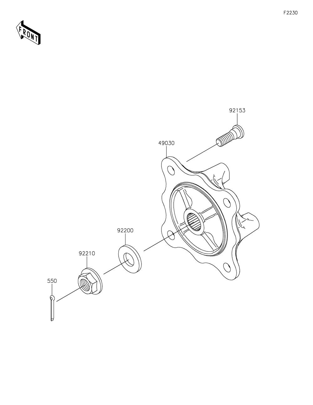 Front Hubs/Brakes Diagram and Parts List for KAF820BMFNL 2021 Kawasaki Lawn Tractor Accessories