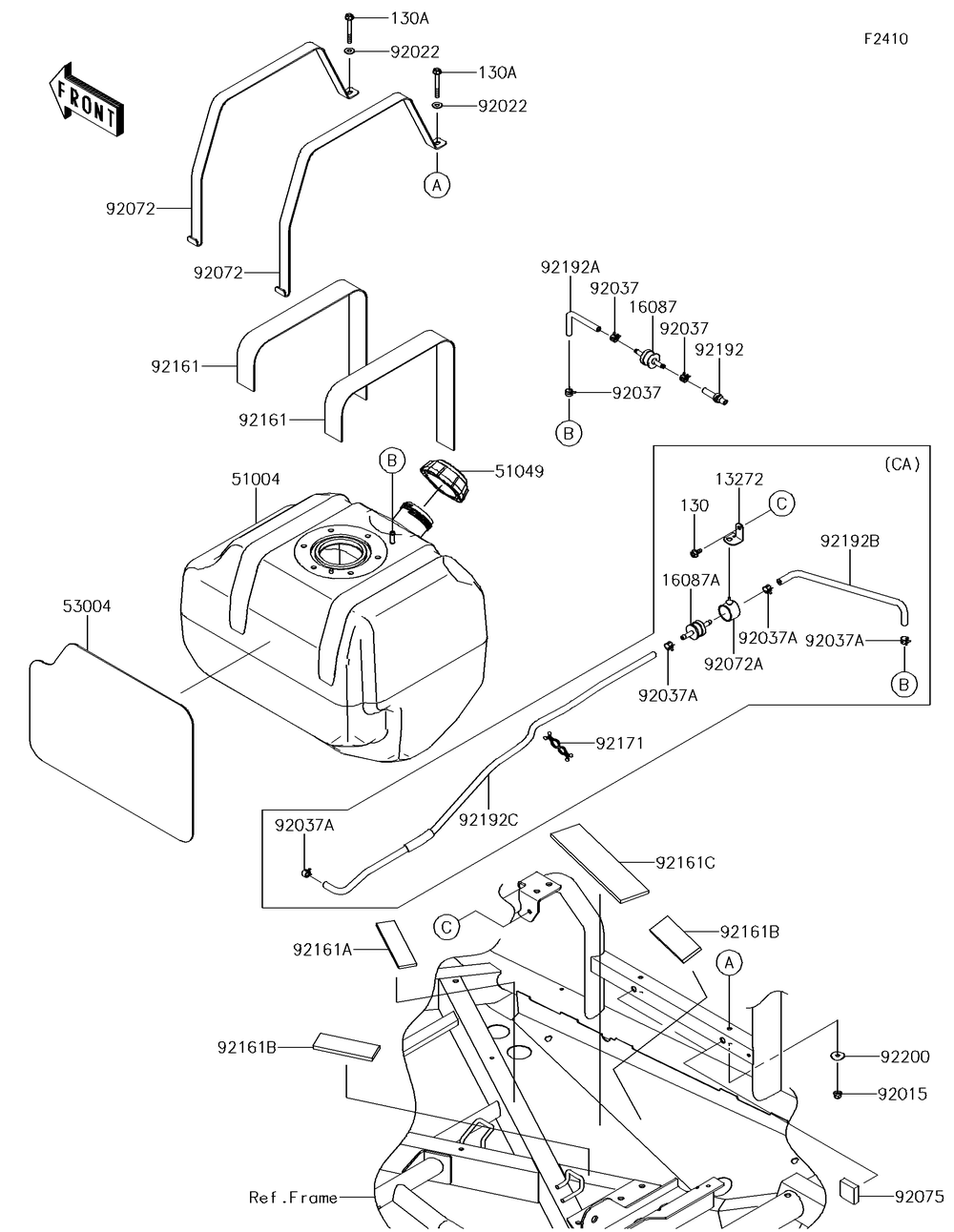 Fuel Tank Diagram and Parts List for KRF800GJF 2018 Kawasaki Lawn Tractor Accessories