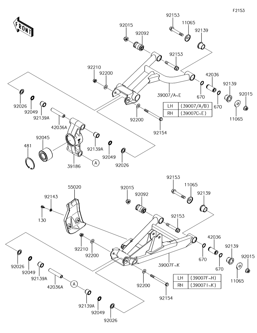 Rear Suspension Diagram and Parts List for KRF800GJF 2018 Kawasaki Lawn Tractor Accessories