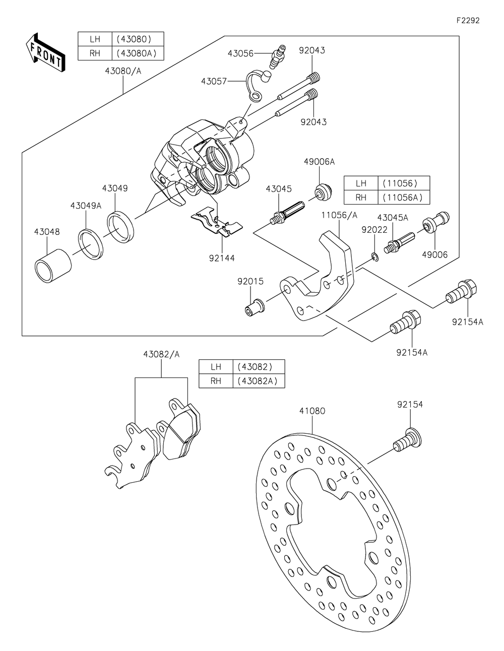 Front Brake Diagram and Parts List for KAF820BJF 2018 Kawasaki Lawn Tractor Accessories