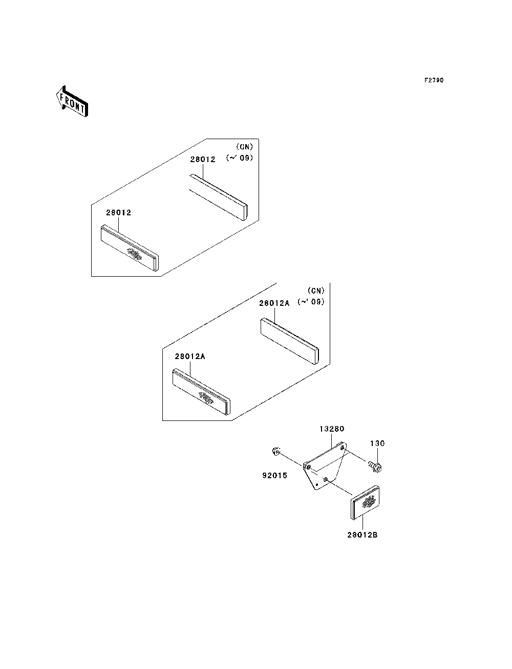Reflectors Diagram and Parts List for KAF400B7F 2007 & Prior Kawasaki Lawn Tractor Accessories