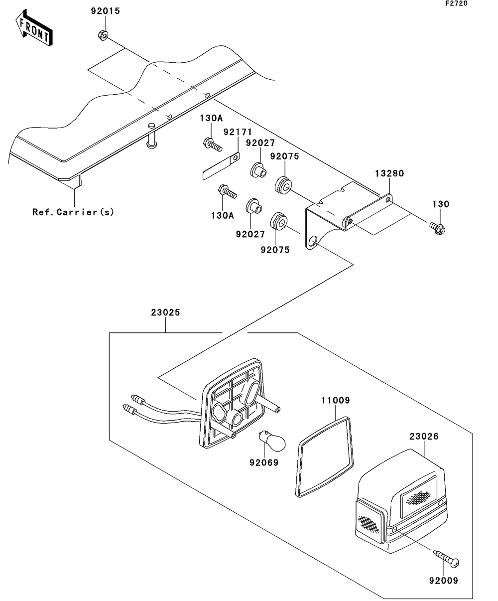 Taillight Diagram and Parts List for KAF400BEF 2014 Kawasaki Lawn Tractor Accessories