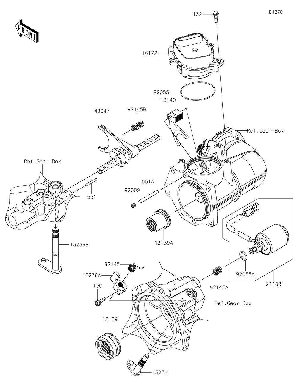 Gear Change Mechanism Diagram and Parts List for KAF820BMFNL 2021 Kawasaki Lawn Tractor Accessories