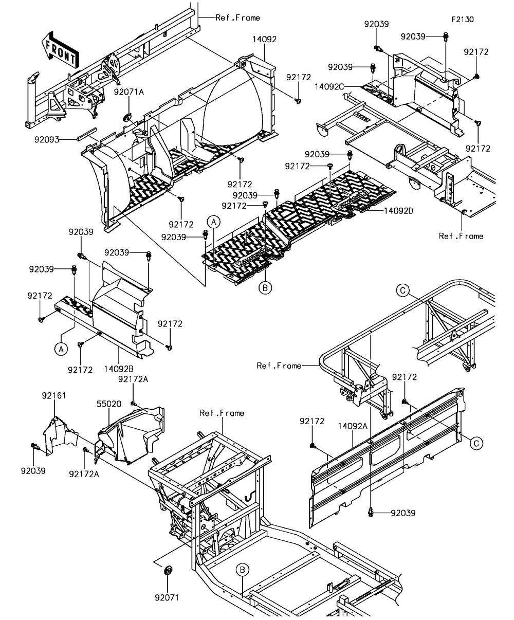 Frame Fittings Diagram and Parts List for KAF820BGF 2016 Kawasaki Lawn Tractor Accessories