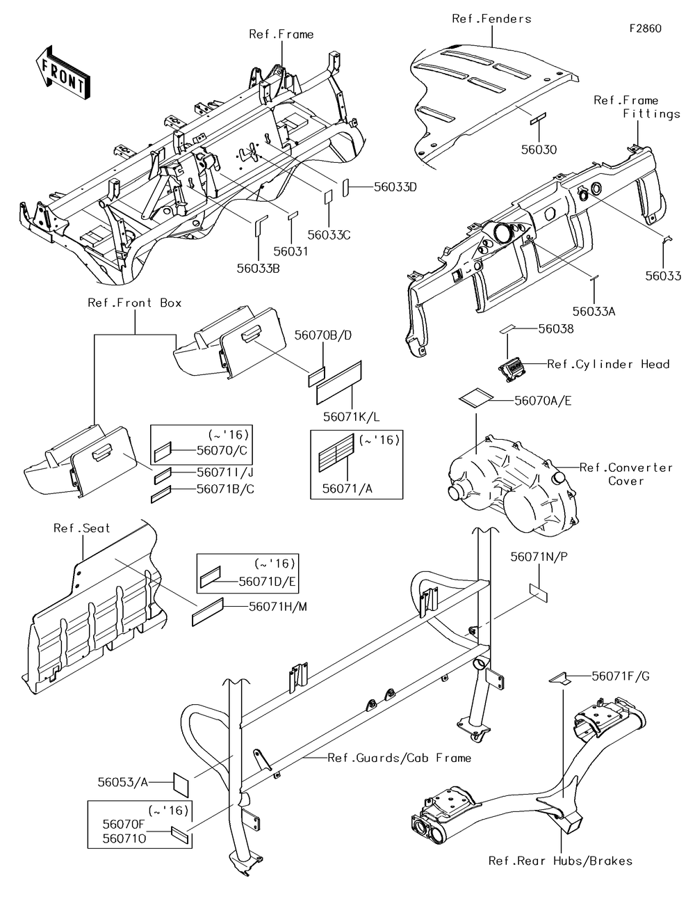Labels Diagram and Parts List for KAF620MHF 2017 Kawasaki Lawn Tractor Accessories