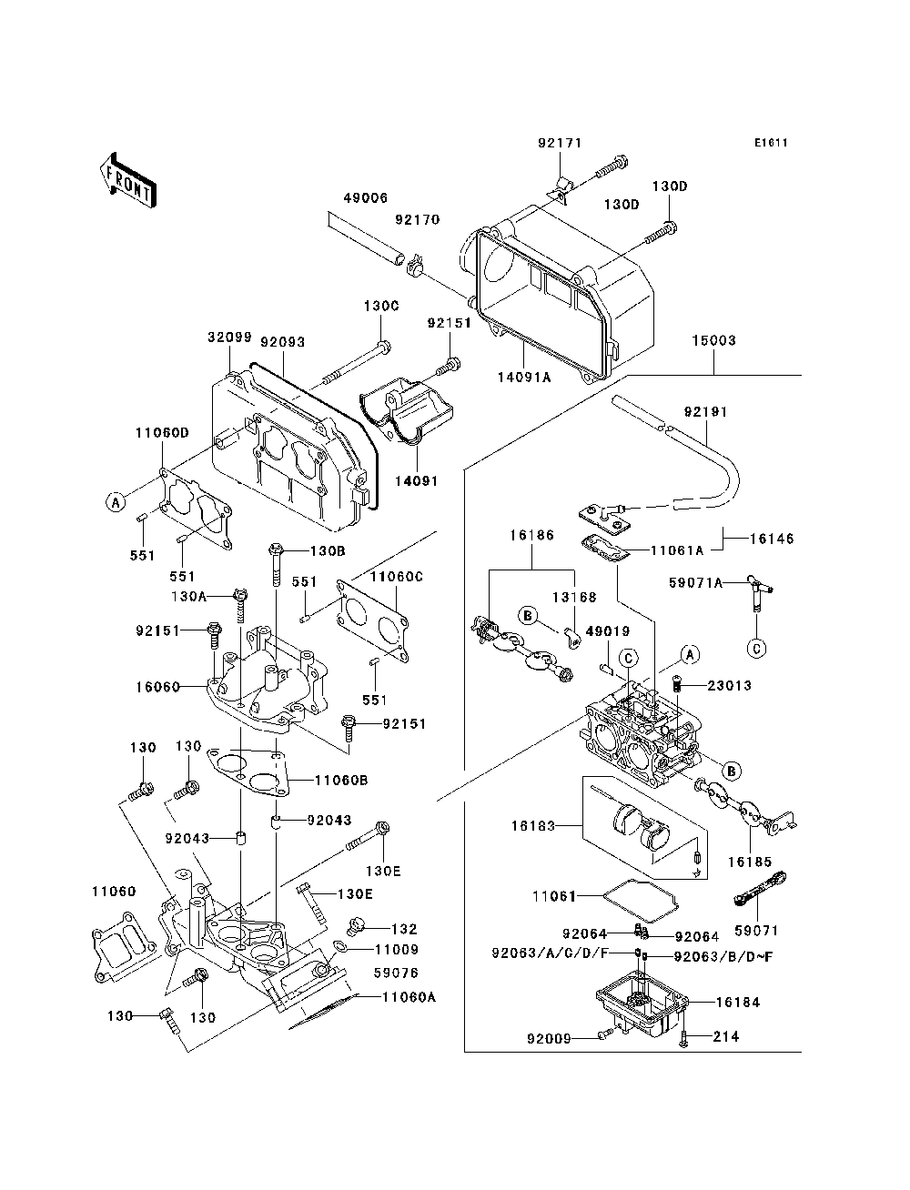 Carburetor Diagram and Parts List for KAF620K7F 2007 & Prior Kawasaki Lawn Tractor Accessories