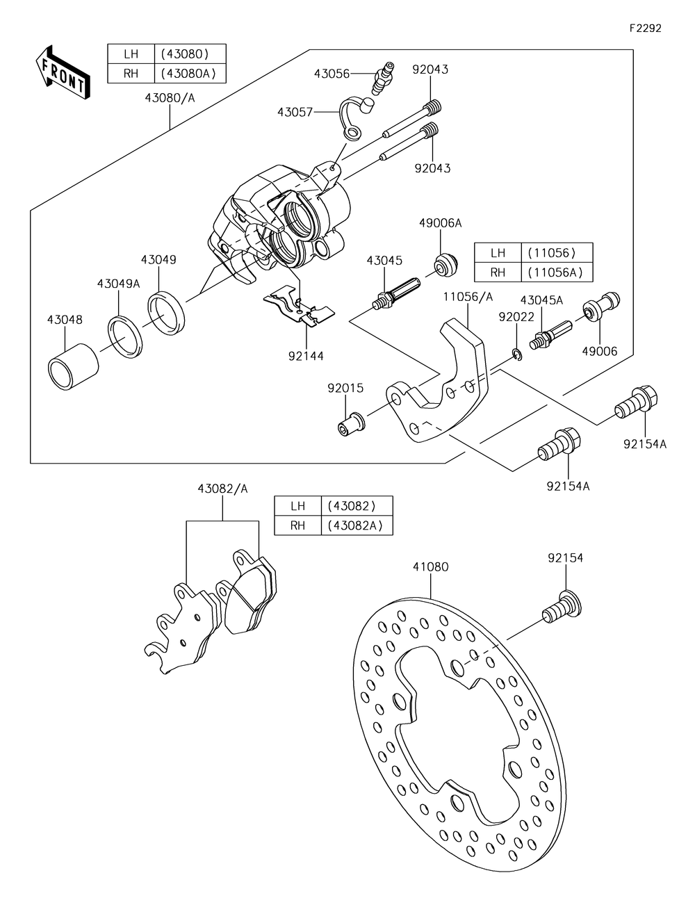 Front Brake Diagram and Parts List for KAF1000HJF 2018 Kawasaki Lawn Tractor Accessories