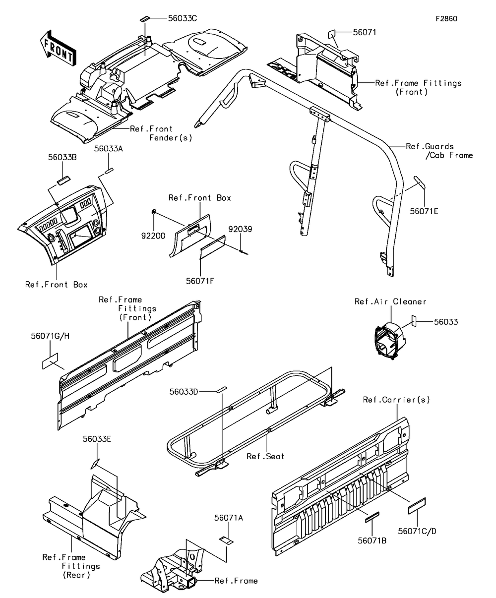 Labels Diagram and Parts List for KAF820AHF 2017 Kawasaki Lawn Tractor Accessories