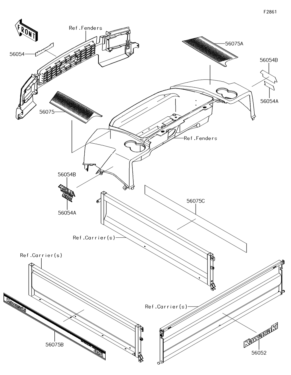 Decals(Tgf/Thf) Diagram and Parts List for KAF620TGF 2016 Kawasaki Lawn Tractor Accessories