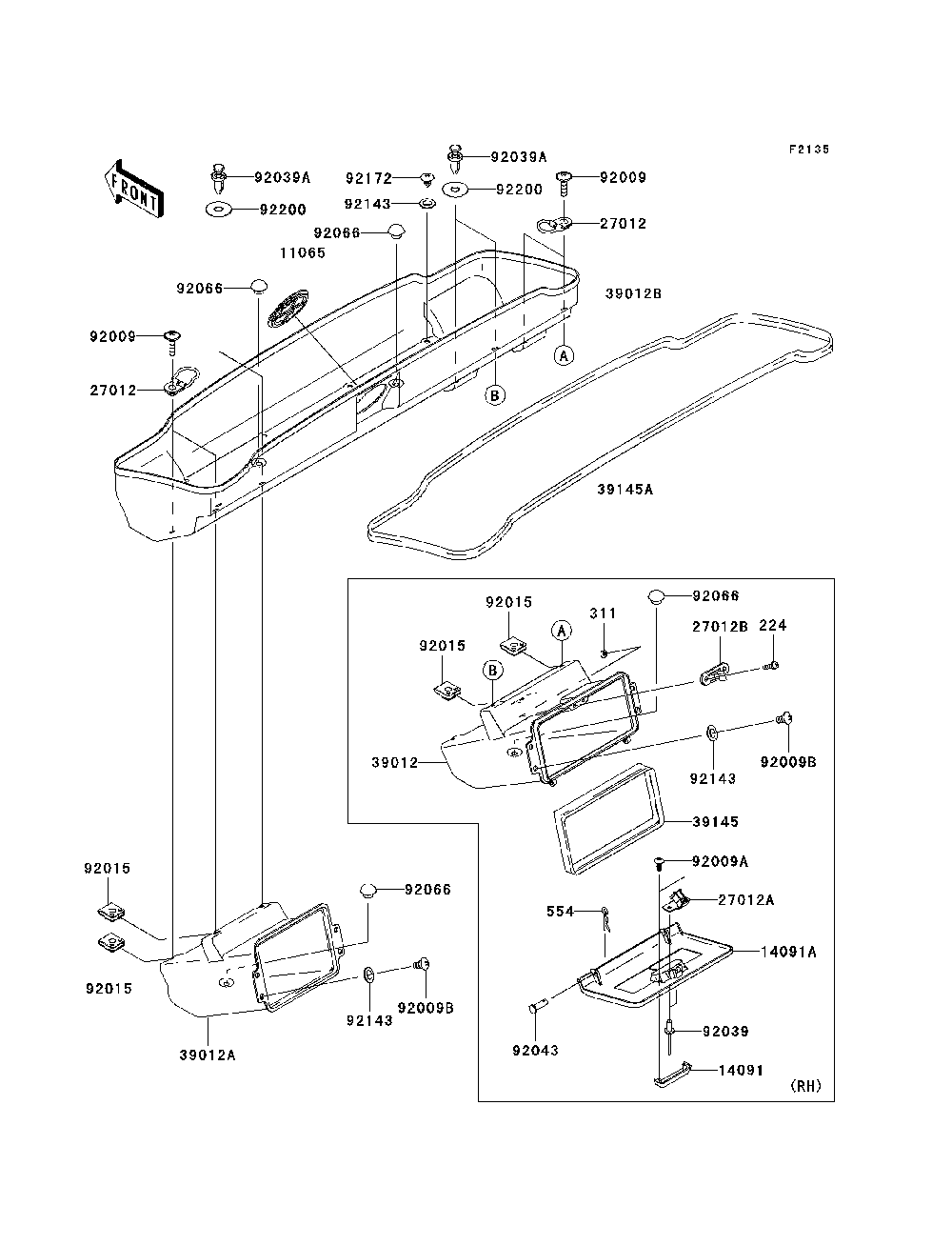 Front Box Diagram and Parts List for KAF620J7F 2007 & Prior Kawasaki Lawn Tractor Accessories