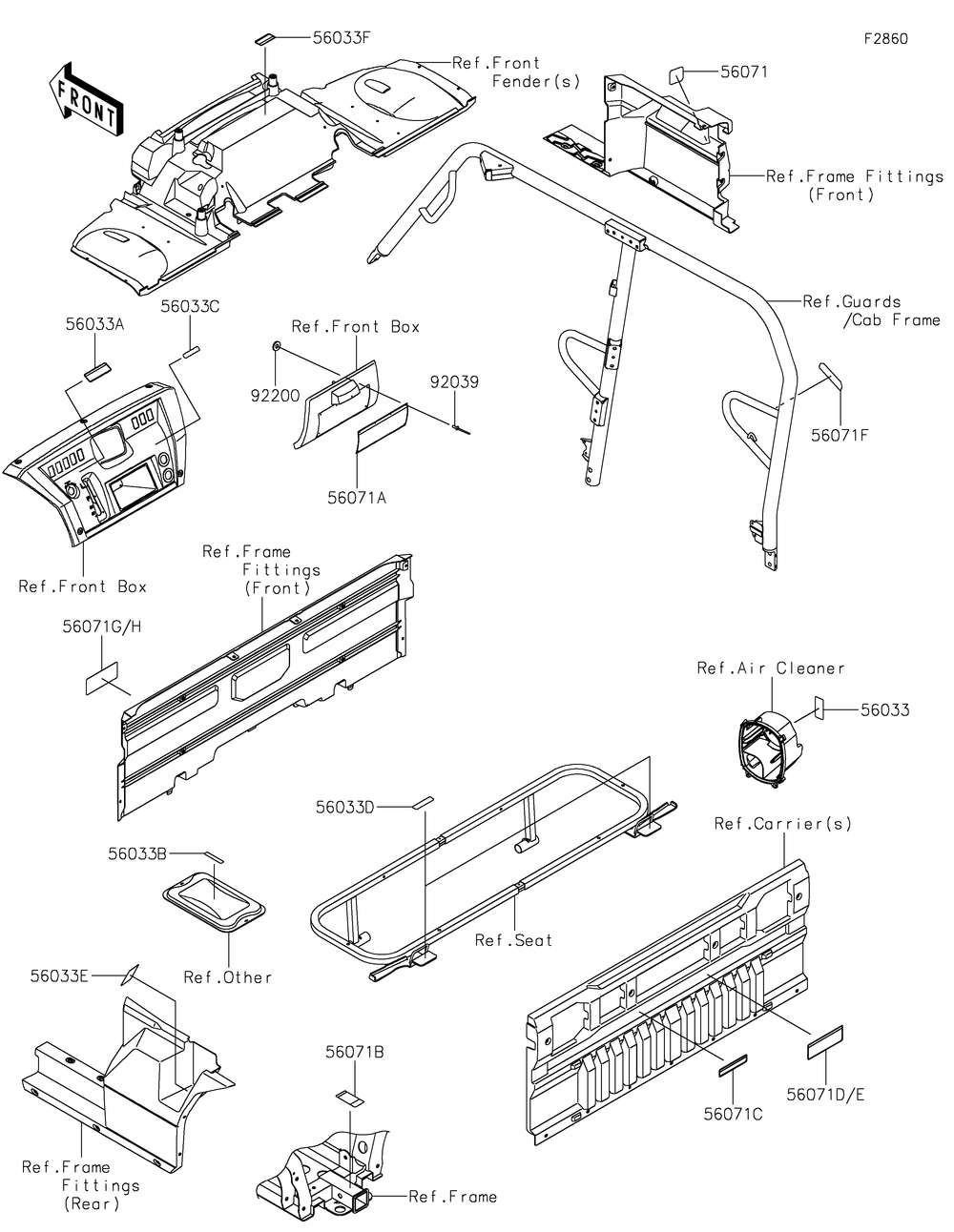 Labels Diagram and Parts List for KAF820AJF 2018 Kawasaki Lawn Tractor Accessories