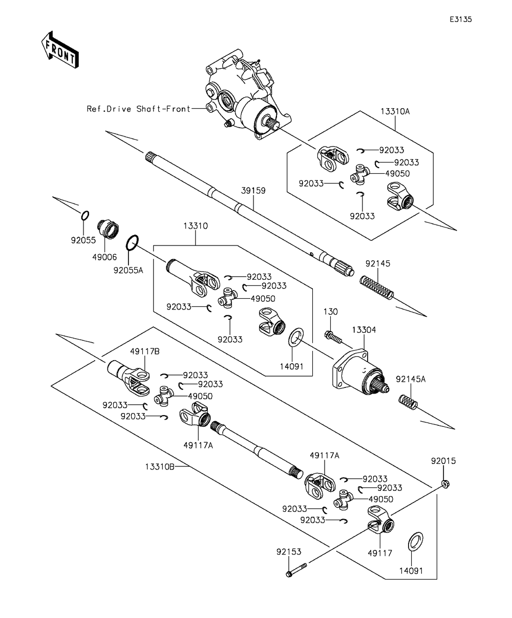 Drive Shaft-Propeller Diagram and Parts List for KAF400EGF 2016 Kawasaki Lawn Tractor Accessories