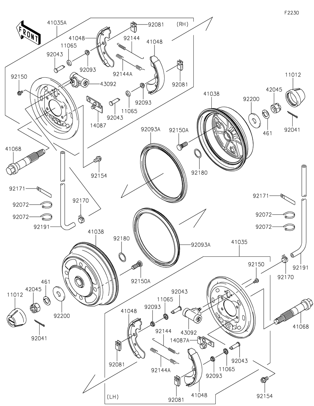 Front Hubs/Brakes Diagram and Parts List for KAF620WLS 2020 Kawasaki Lawn Tractor Accessories