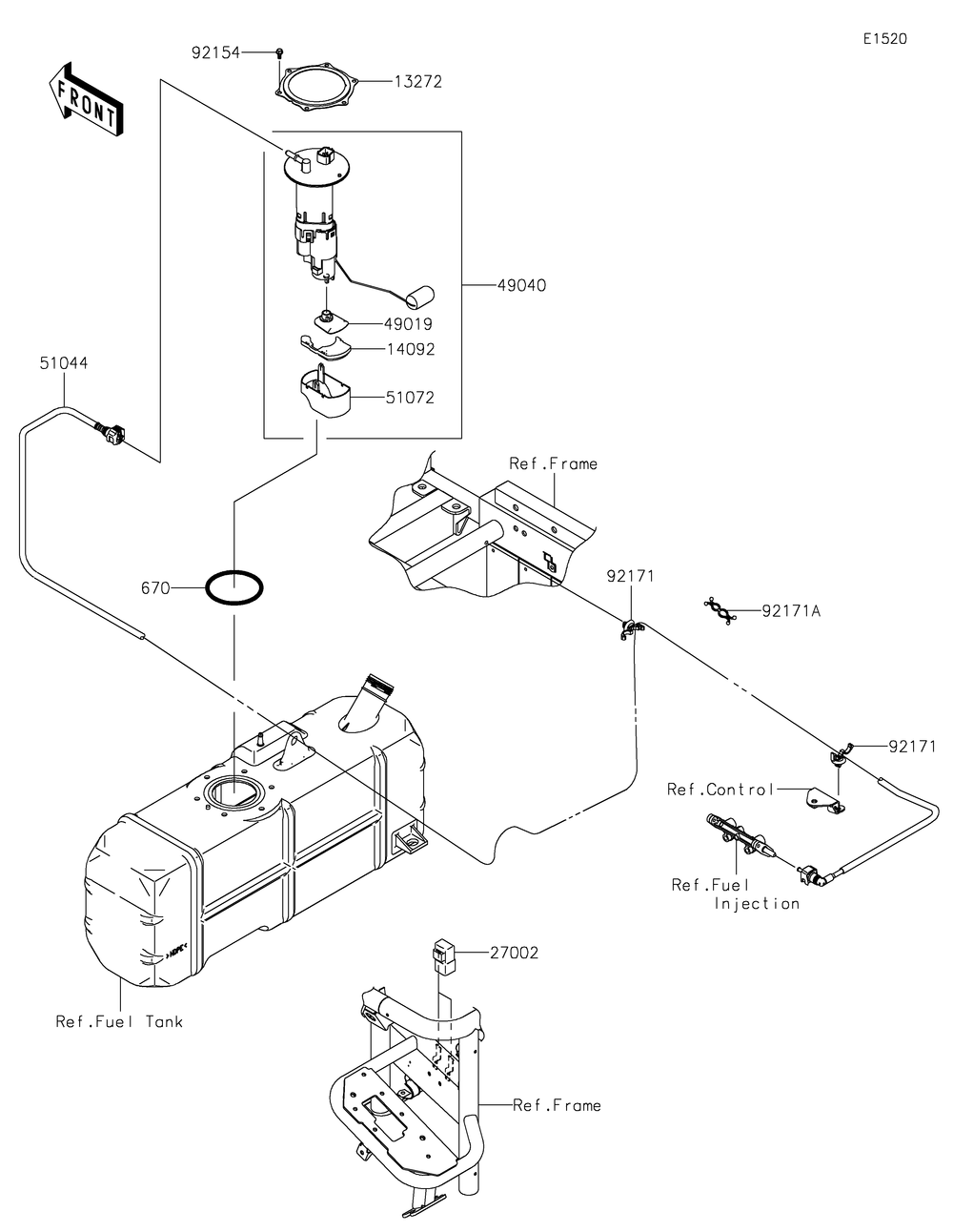 Fuel Pump Diagram and Parts List for KAF620RMFNN 2021 Kawasaki Lawn Tractor Accessories