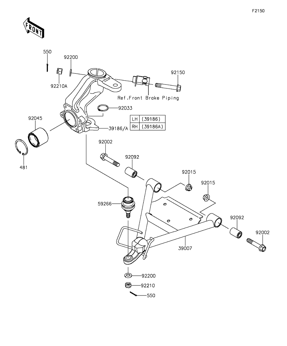 Suspension Diagram and Parts List for KAF400DFF 2015 Kawasaki Lawn Tractor Accessories