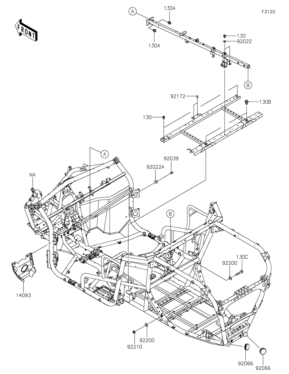 Frame Diagram and Parts List for KRF1000BMFNL 2021 Kawasaki Lawn Tractor Accessories