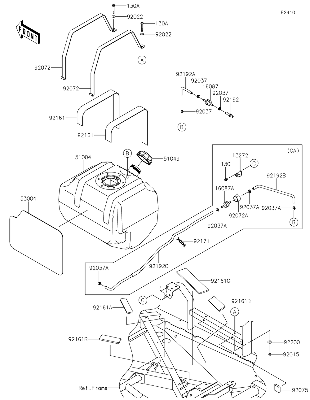 Fuel Tank Diagram and Parts List for KRF800FJF 2018 Kawasaki Lawn Tractor Accessories