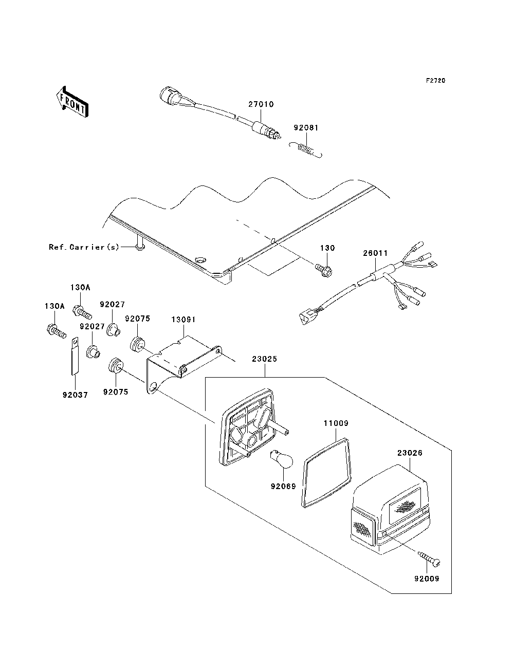 Taillight Diagram and Parts List for KAF950C7F 2007 & Prior Kawasaki Lawn Tractor Accessories