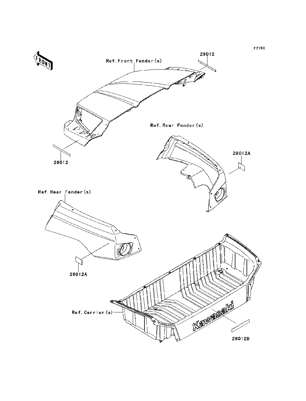 Reflectors Diagram and Parts List for KRT800BEF 2014 Kawasaki Lawn Tractor Accessories