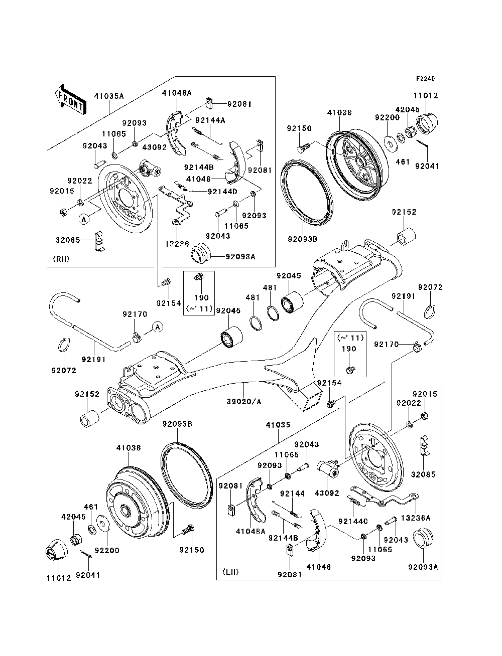Rear Hubs/Brakes Diagram and Parts List for KAF620MDF 2013 Kawasaki Lawn Tractor Accessories