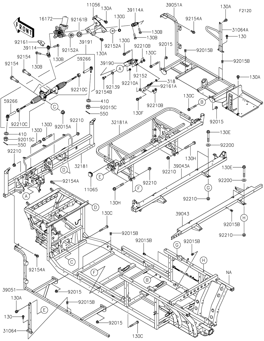 Frame Diagram and Parts List for KAF1000FKF 2019 Kawasaki Lawn Tractor Accessories