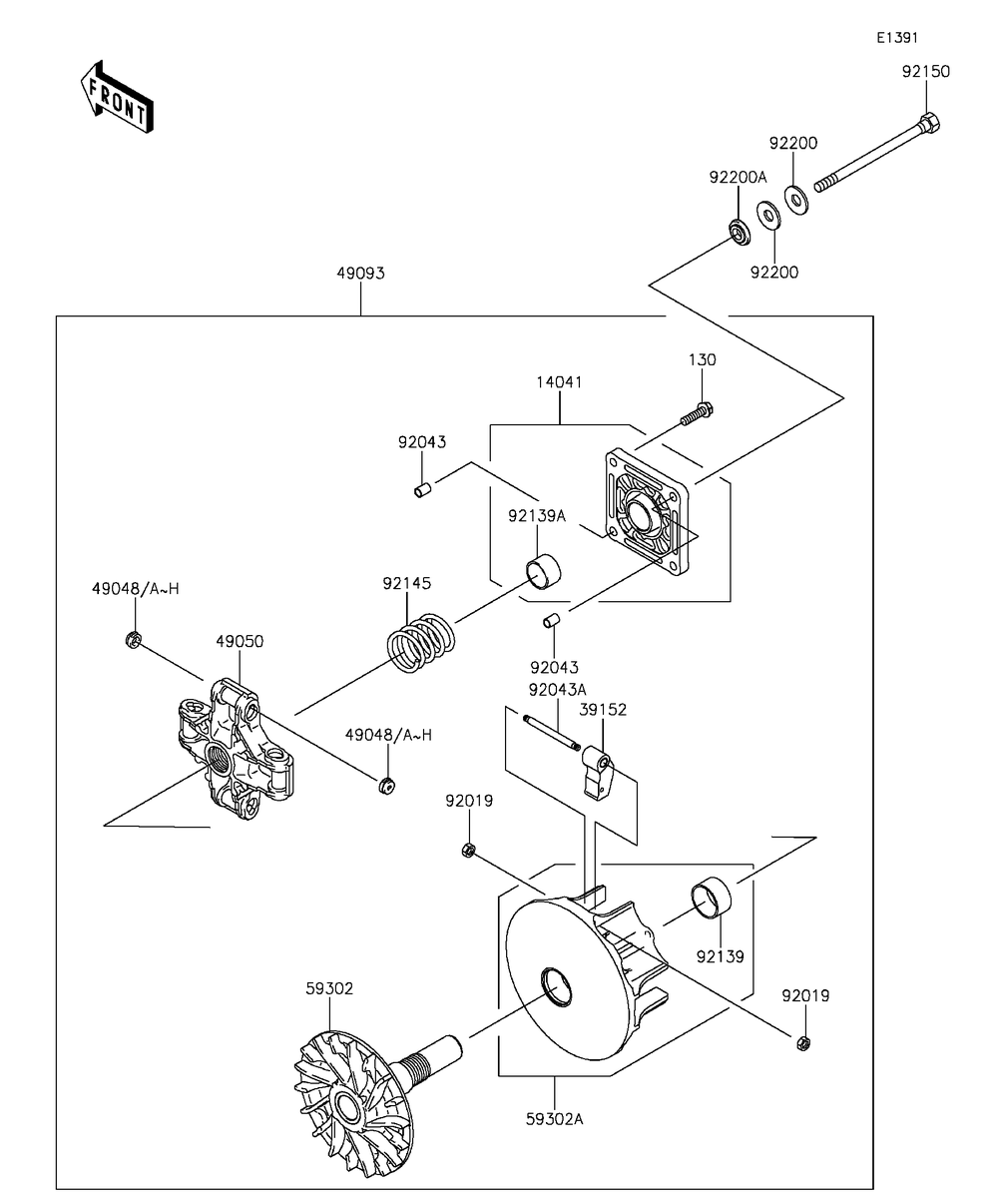 Drive Converter Diagram and Parts List for KAF400FGF 2016 Kawasaki Lawn Tractor Accessories